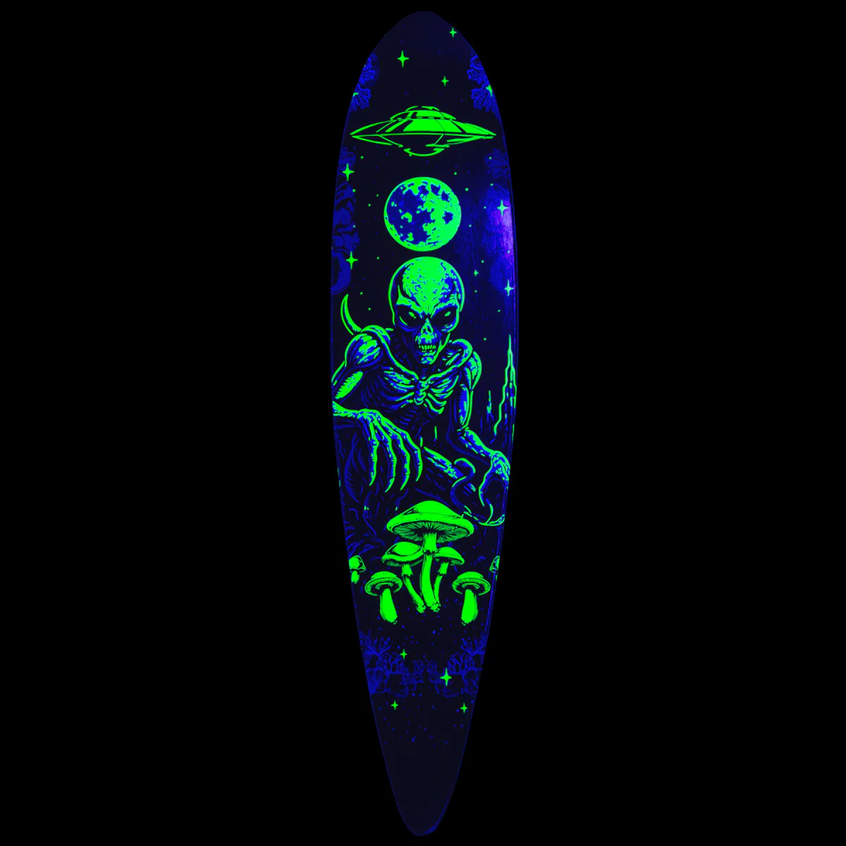 Daddies Mall Poster Blacklight Pintail Longboard Deck - Black/Glow - Image 2