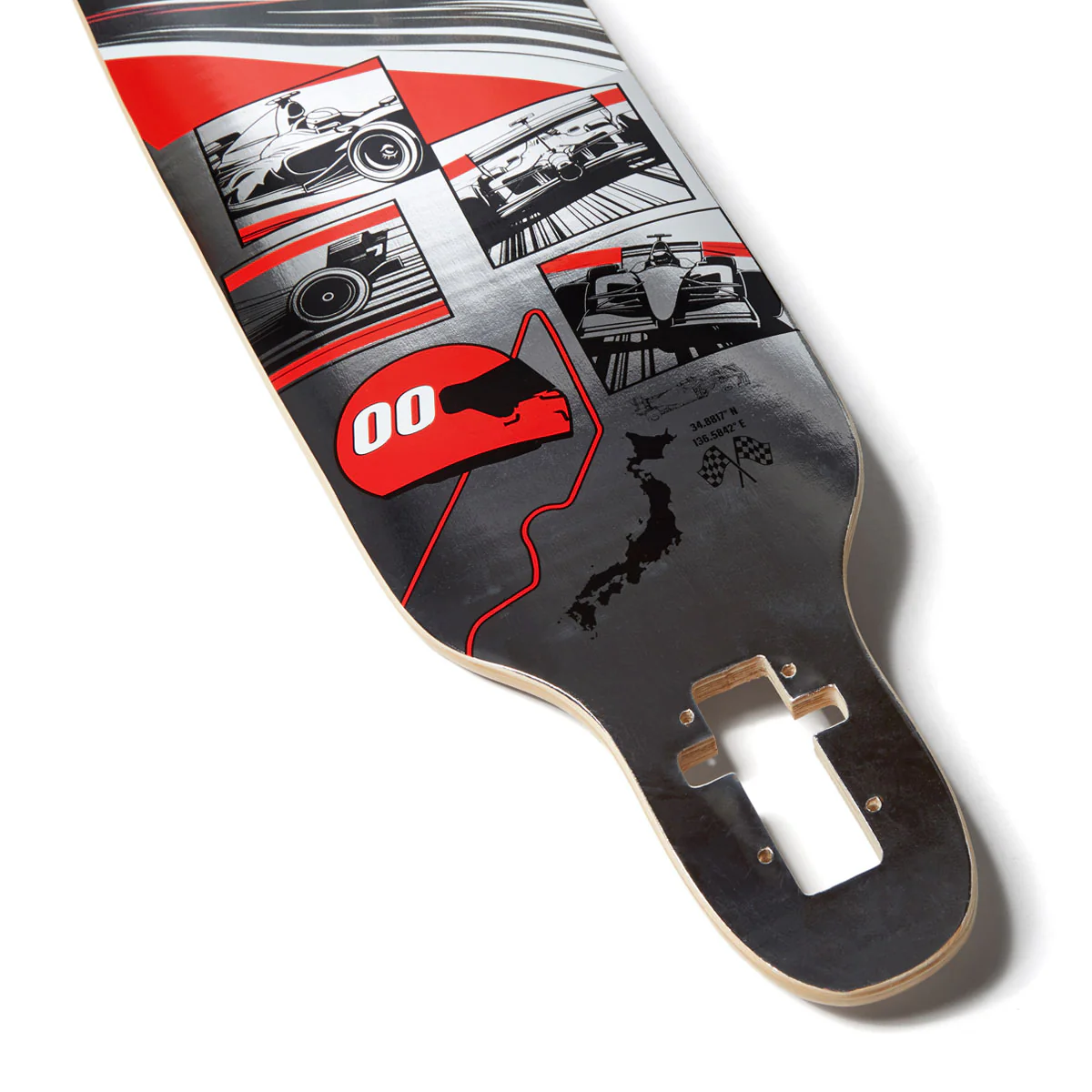 Daddies Race Car Foil Drop Thru Longboard Deck - Silver Foil/Red - Image 4