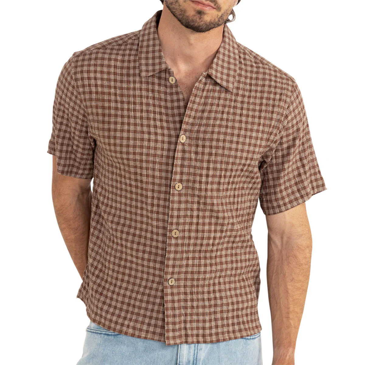 Rhythm Cross Check Crop Shirt - Brown
