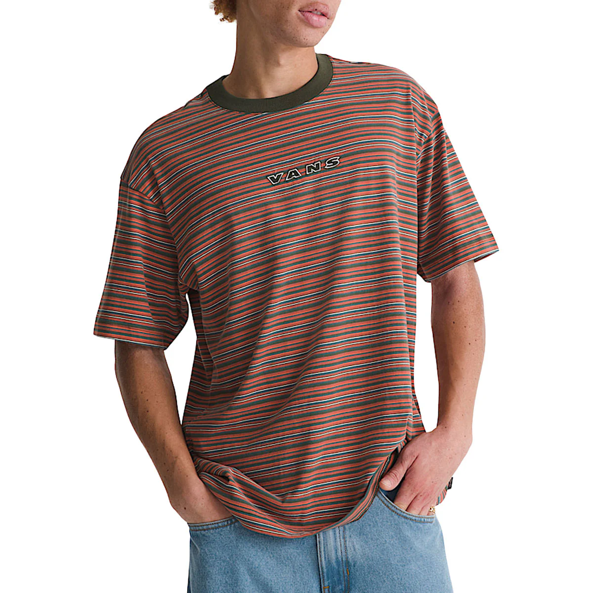 Vans Cameron Stripe T-Shirt - Obsidian Fern/Light Bronze - Image 2
