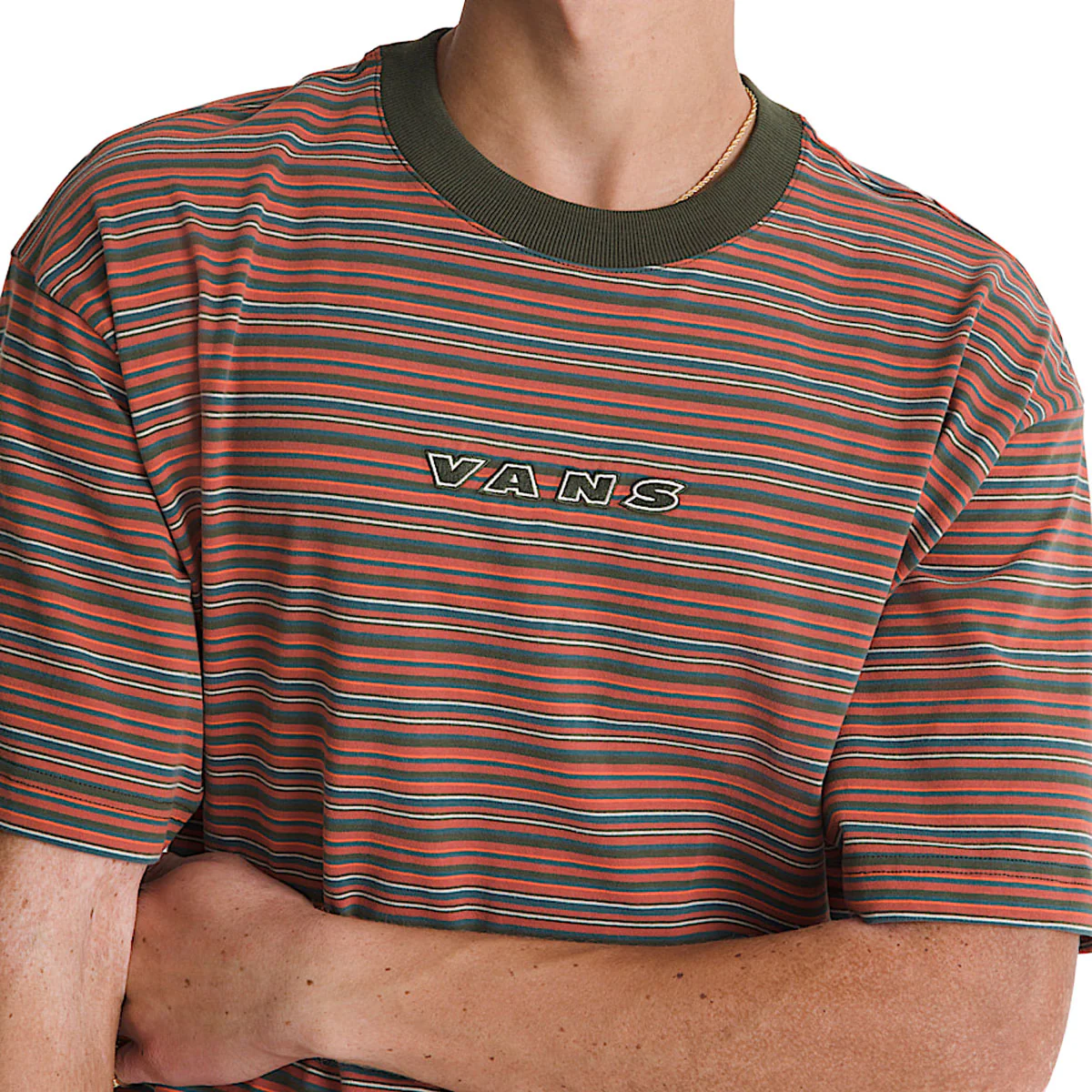 Vans Cameron Stripe T-Shirt - Obsidian Fern/Light Bronze - Image 4